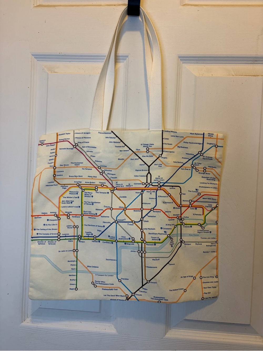Shakespear’s Globe Cream Tote With Colorful Transit Map Print
